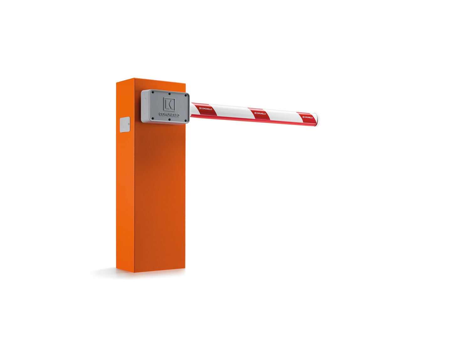 Comunello Border 400 24V 4M Heavy Duty Parking Barrier with orange base and white-red striped arm for secure parking control.
