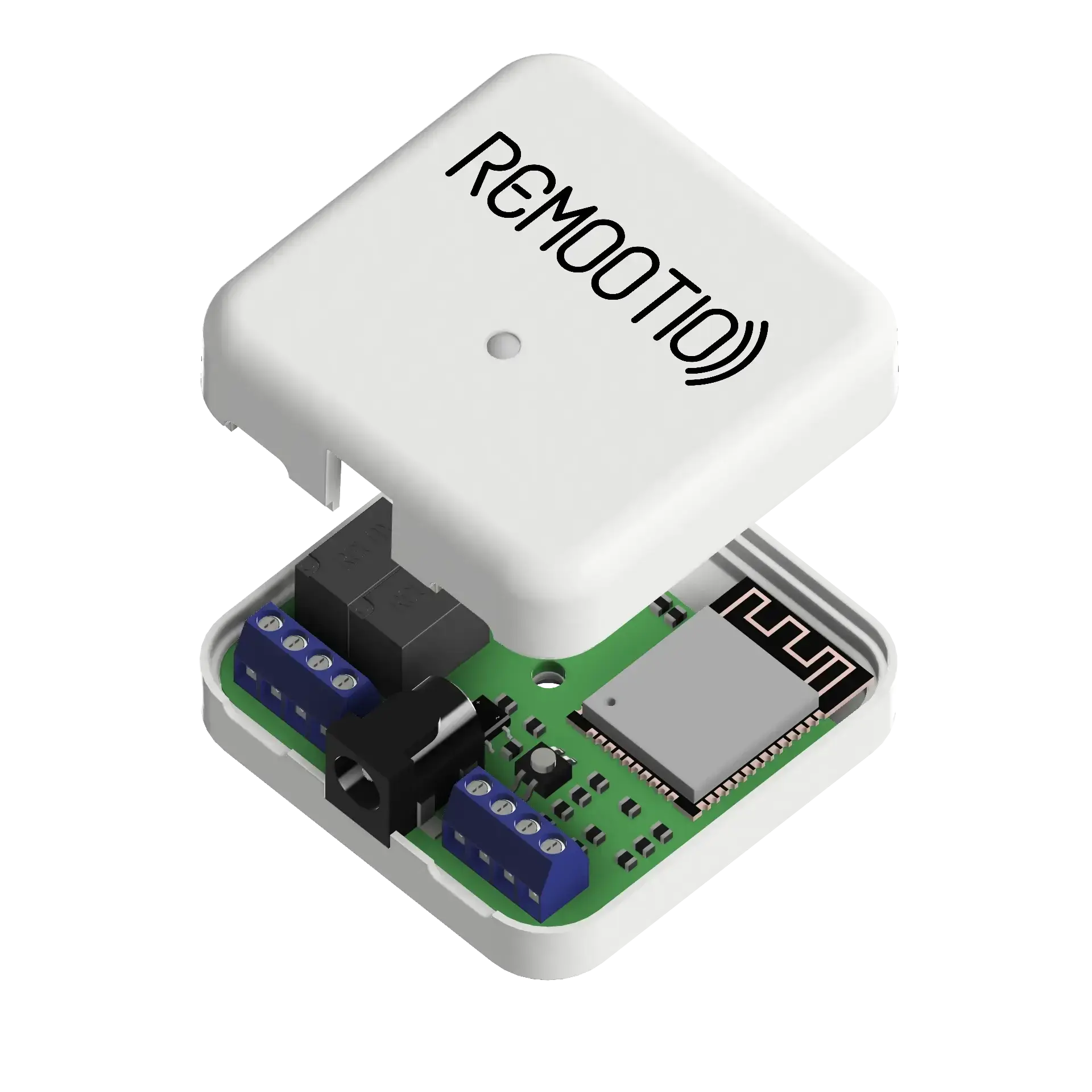 White REMOOTIO smart gate controller with exposed circuit board for automated swing or sliding gates in Qatar