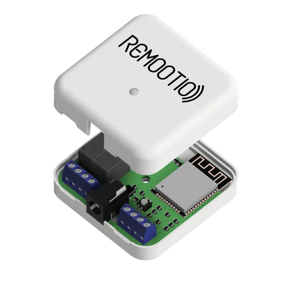 White REMOOTIO smart gate controller with exposed circuit board for automated swing or sliding gates in Qatar