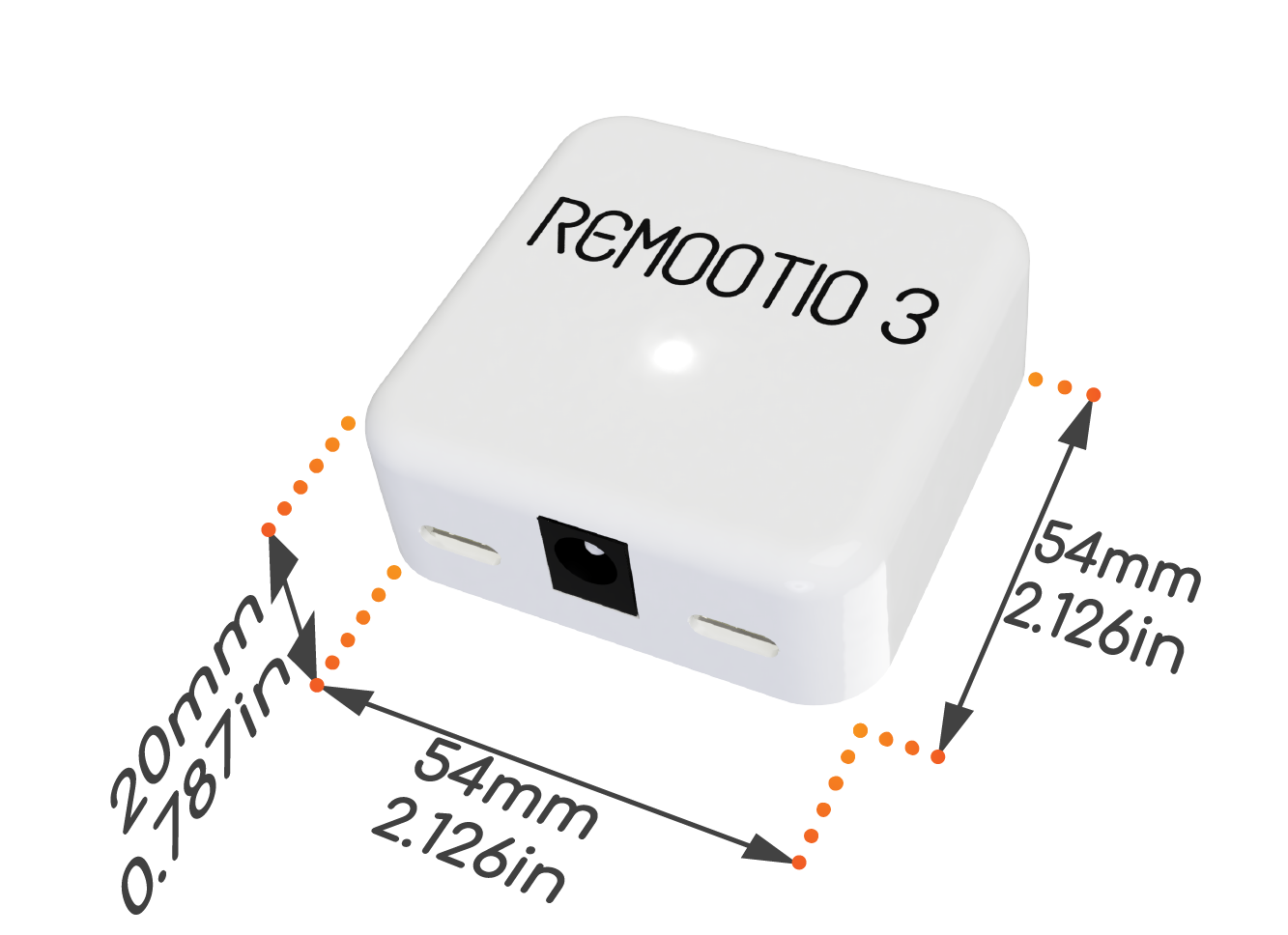 Smartgates-Remootio-3 smart gate opener with dimensions 54mm x 54mm x 20mm.