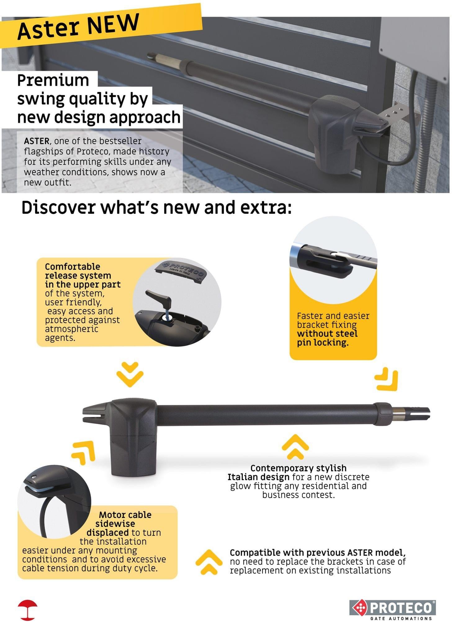 Proteco Aster-4 230V heavy duty swing gate motor with telescopic operator for swing gates.