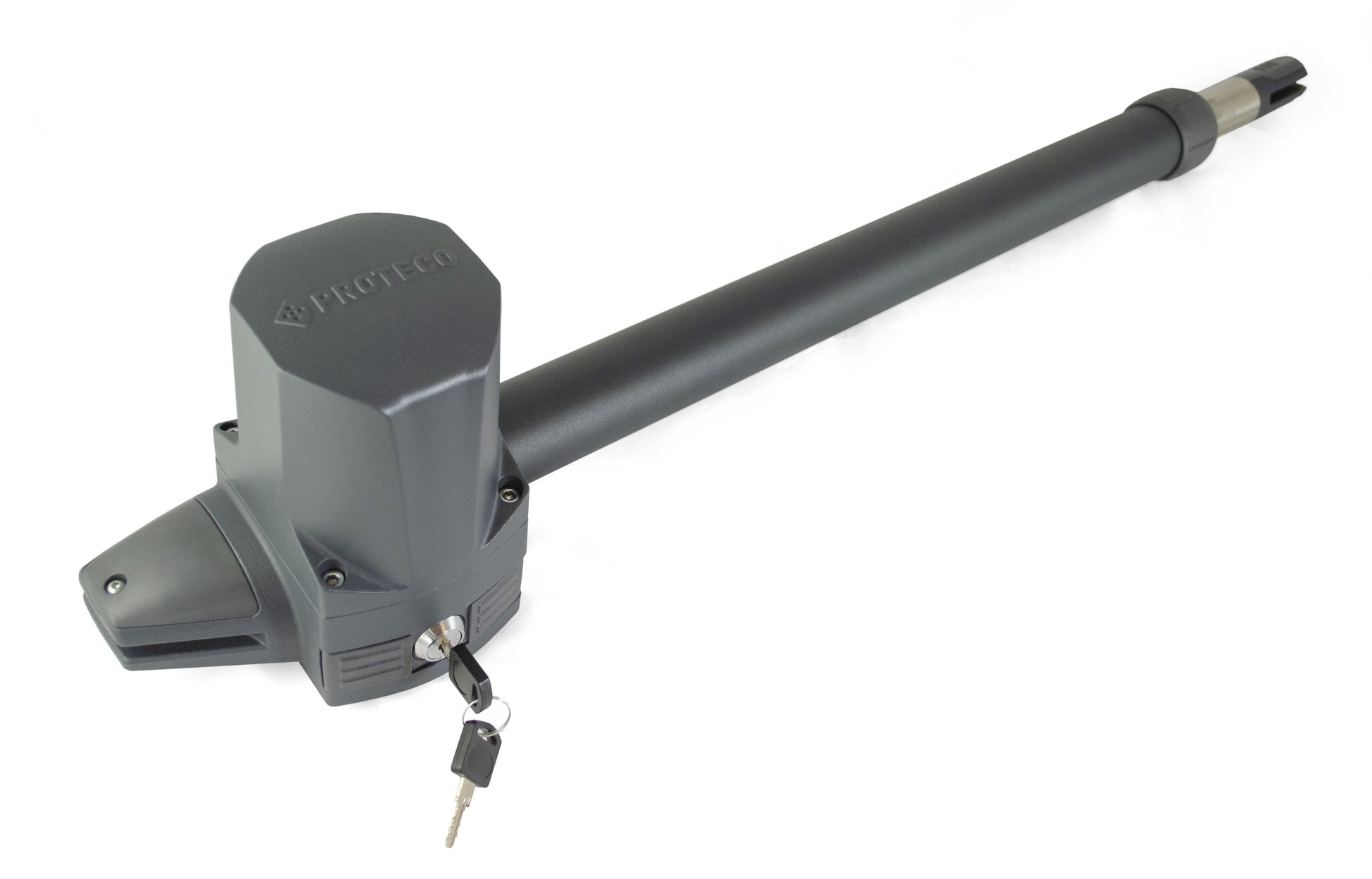 Proteco Electromechanical telescopic operator with bronze gearing and practical manual release system for swing gates.