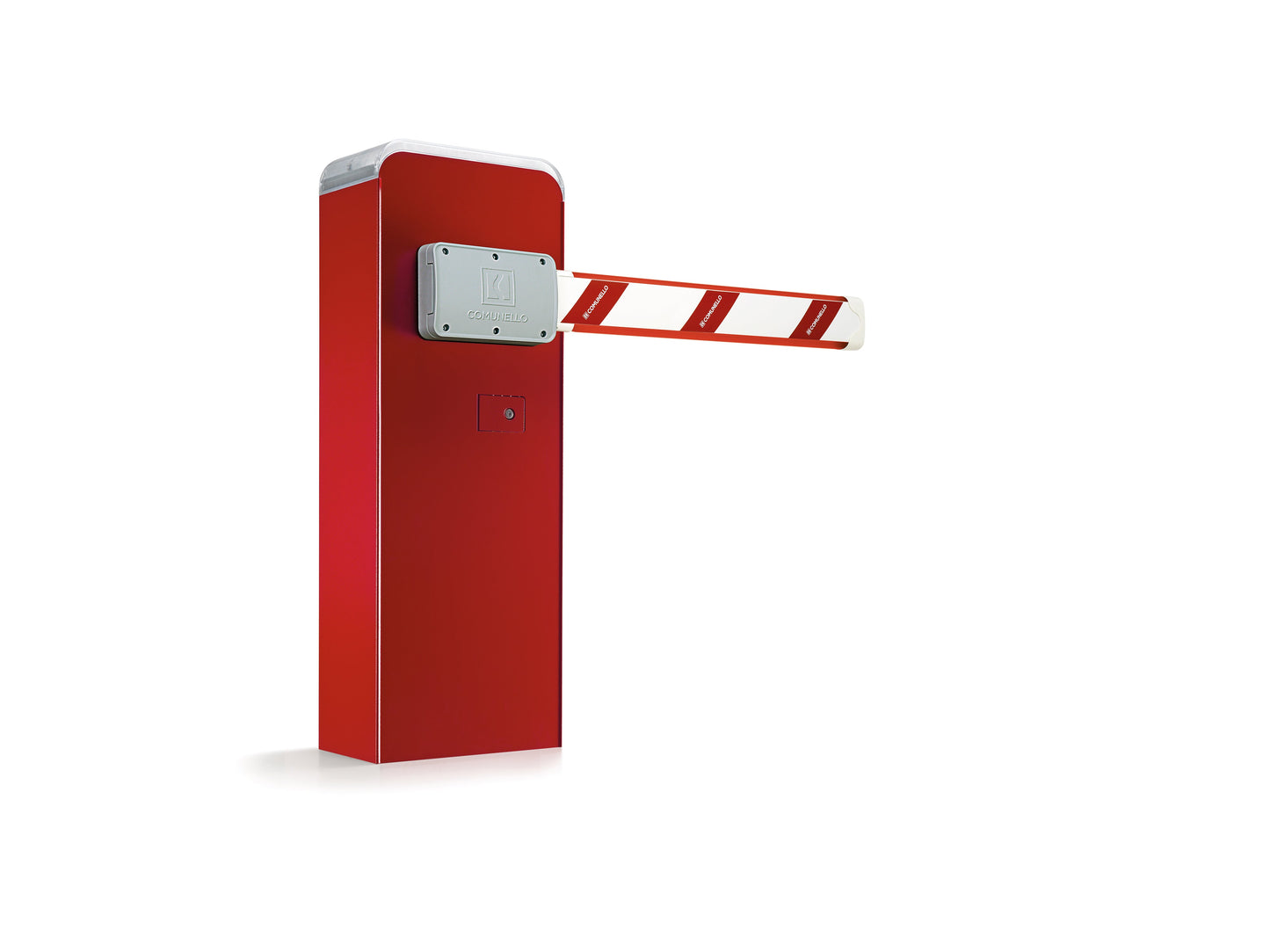 Comunello limit 600 24V 6M Intensive Use Gate Barrier in red with robust aluminum motor and metal gearings.