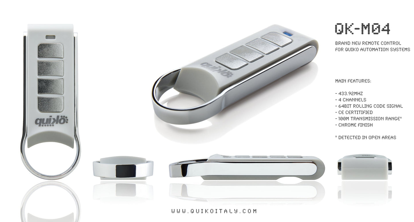 Quiko 4-channel remote for automation systems with chrome finish.